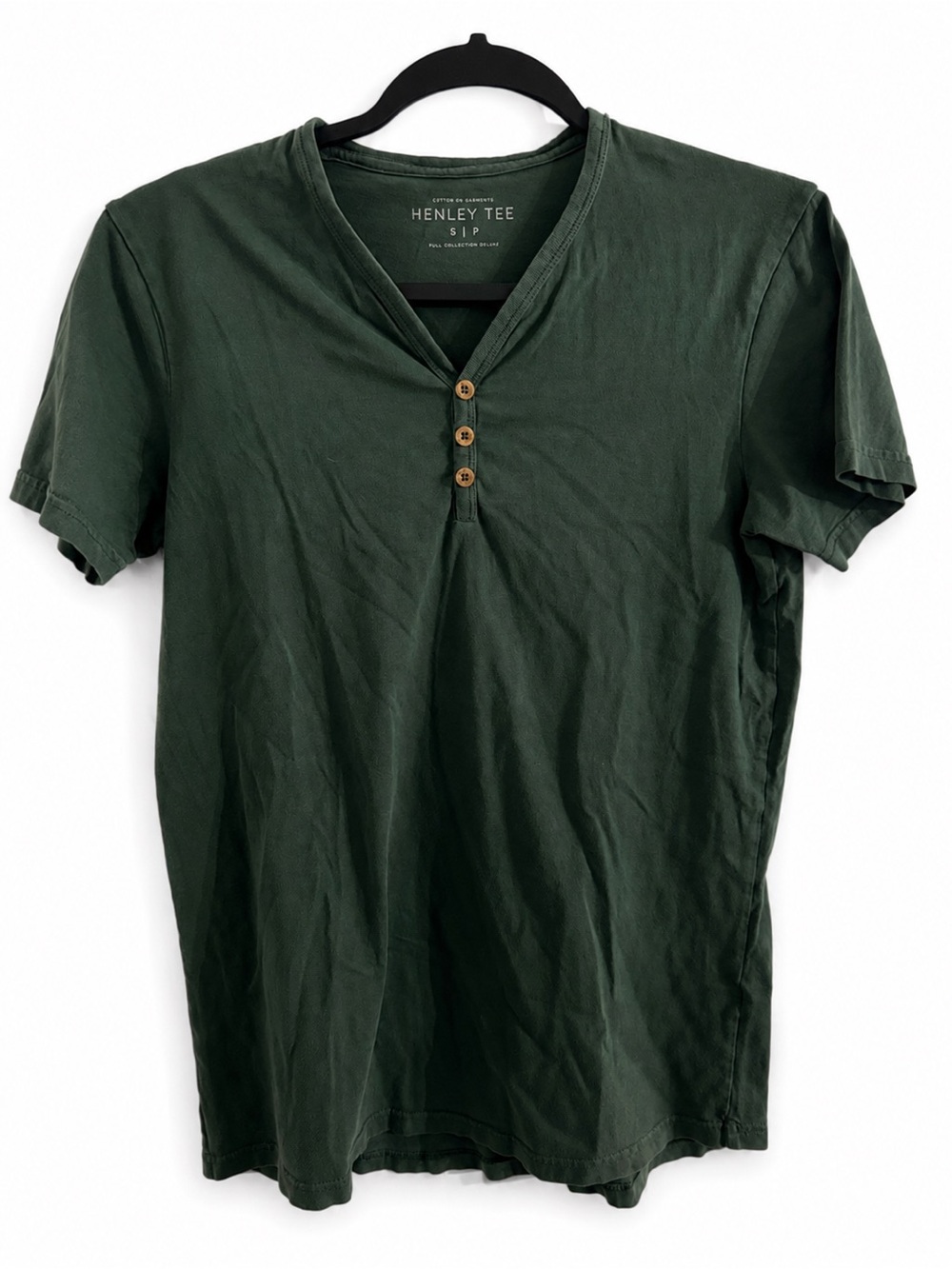 Cotton On Henley Tee Dark Forest Hunter Green 3 Button Short Sleeve Shirt S